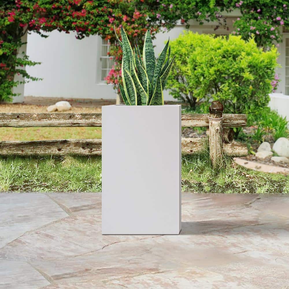 28 in. H Solid White Concrete Square Plant Pot, Modern Garden Planter for Outdoor - Hercitys