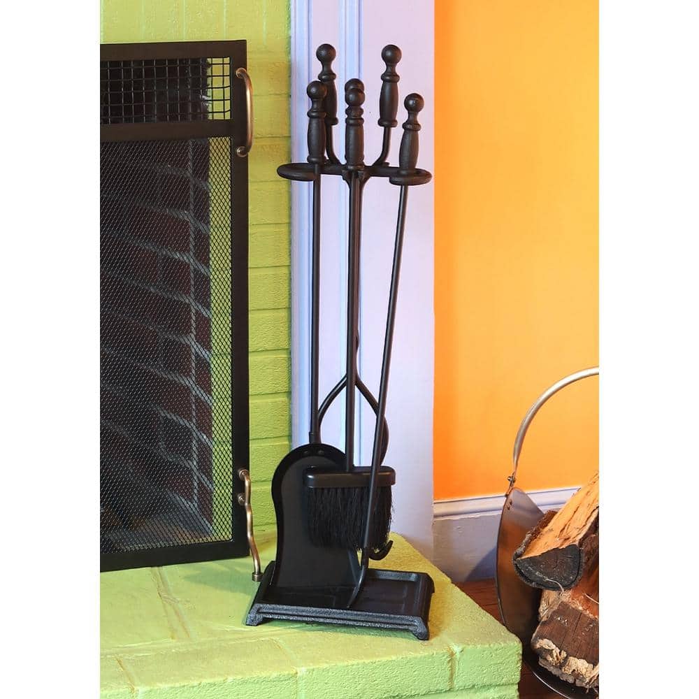 30 in. Tall 5-Pieces Black Westminster Fireplace Set - Hercitys
