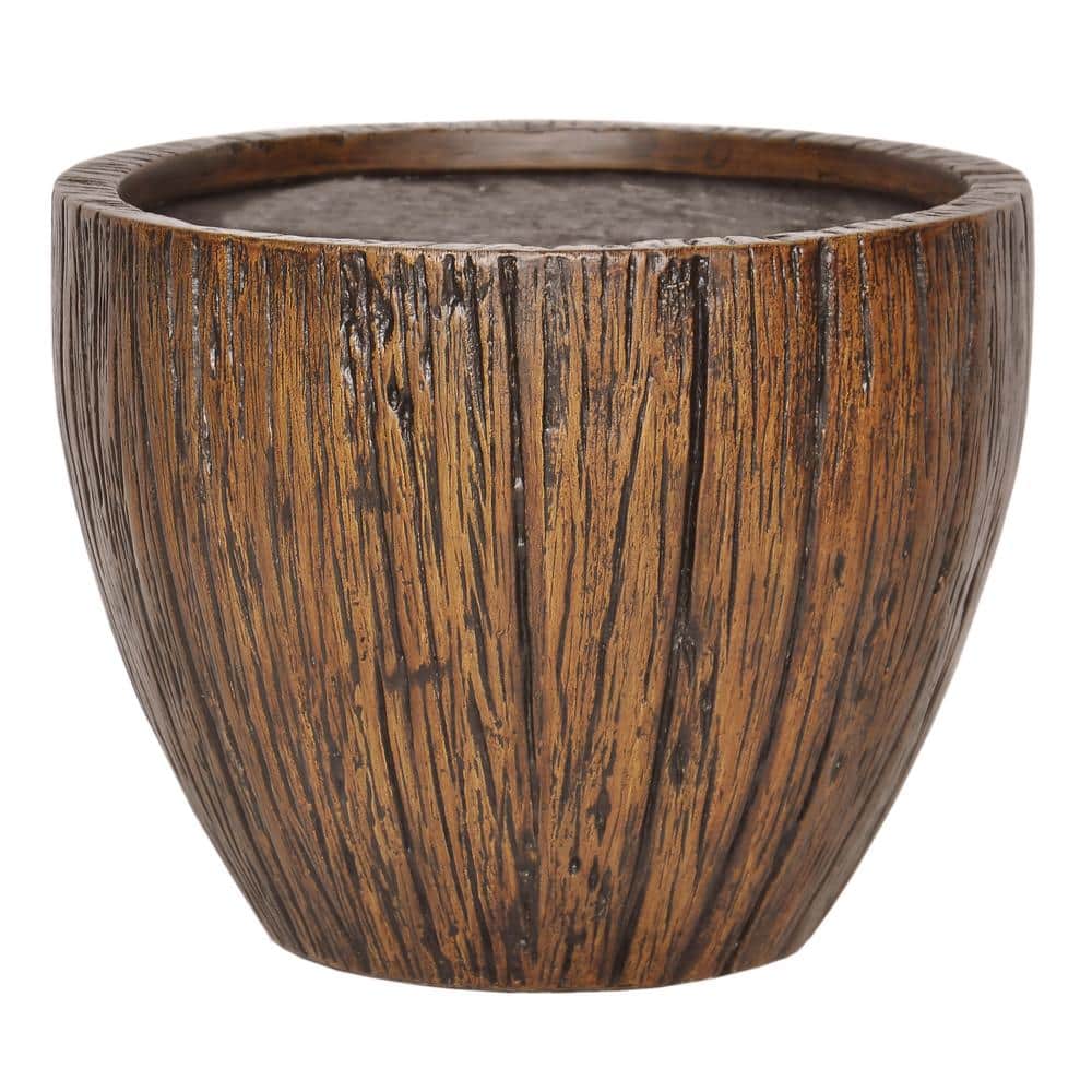 17 in. Dia Composite Short Crucible Driftwood Planter in Medium Dark Brown - Hercitys