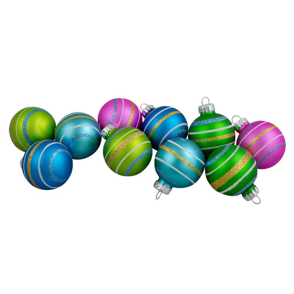 1.75 in. (45 mm) Blue Green and Pink Glass Ball Christmas Ornament Set (10-Count) - Hercitys