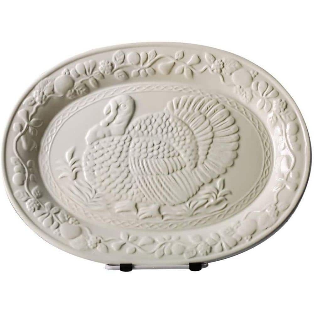 13.4 in. White Turkey Ceramic Serving Platter - Hercitys
