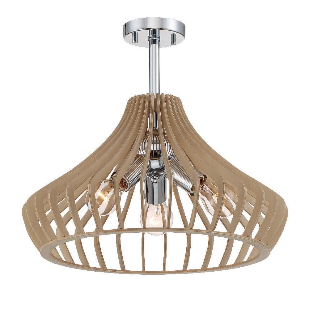 17.75 in. Sanaa 3-Light Kula Wood Ceiling Light Semi Flush Mount - Hercitys