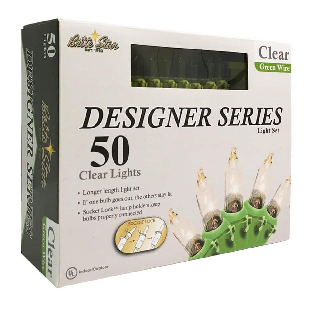 50-Light Designer Series Clear Mini Lights, Apple Green Wire - Hercitys