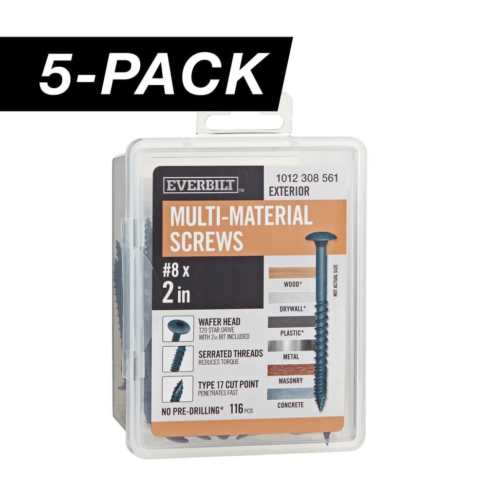 5-Pack #8 x 2 in. Black 6-Lobe Star Drive Exterior Wafer Head Multi-Material Screw (5 lbs. / 580-Piece) - Hercitys
