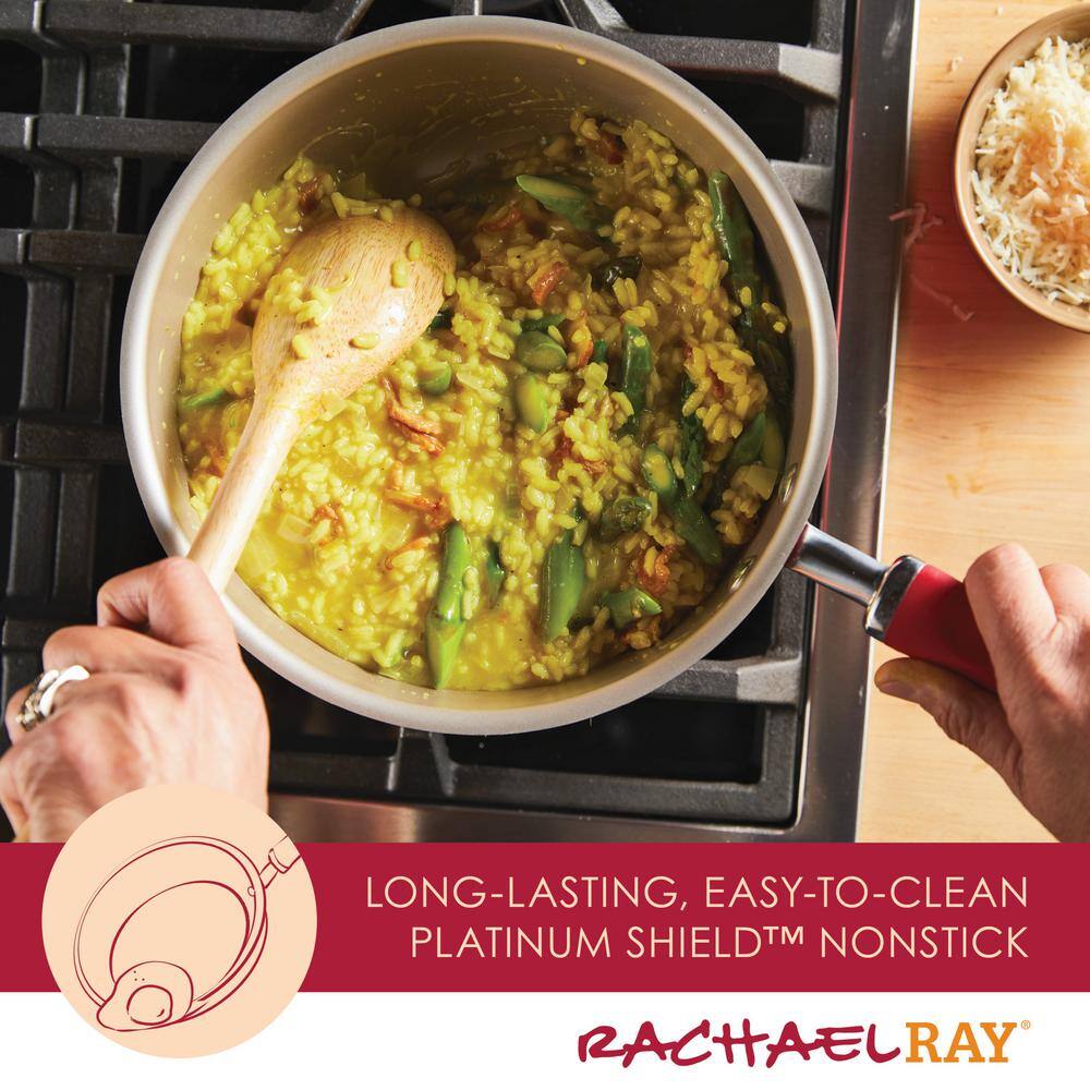 10 in. Aluminum Nonstick Skillet Create Delicious in Red Shimmer with Glass Lid - Hercitys