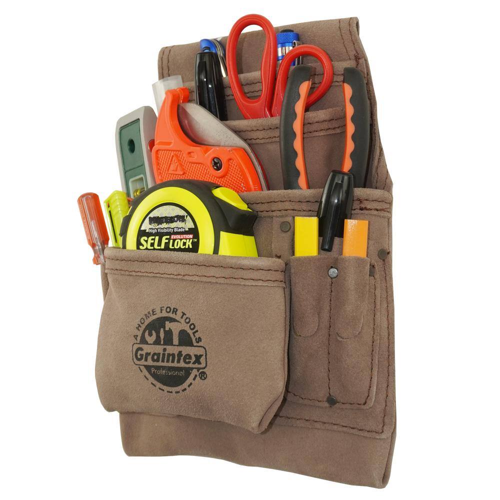 10-Pocket Beige Leather Suede Nail & Tool Pouch - Hercitys