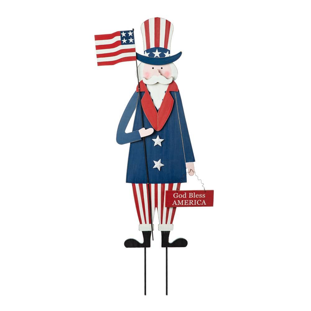 36 in. H Wooden Patriotic Uncle Sam Yard Stake or Wall Decor or Porch Decor (KD, Three Function) - Hercitys