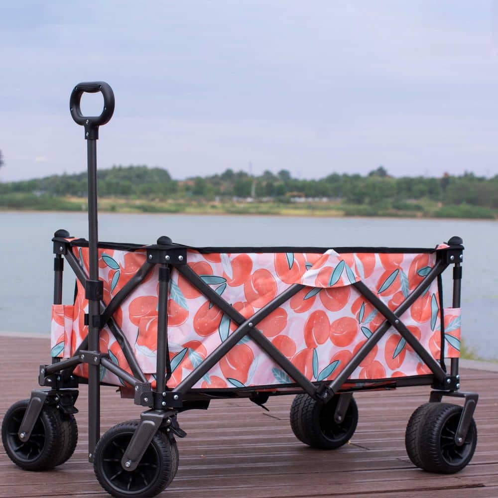 4.6 cu. ft. Utility Steel Park Garden Cart Tool Customized Color Folding Camping Trolley Outdoor Picnic Beach Wagon,Pink - Hercitys
