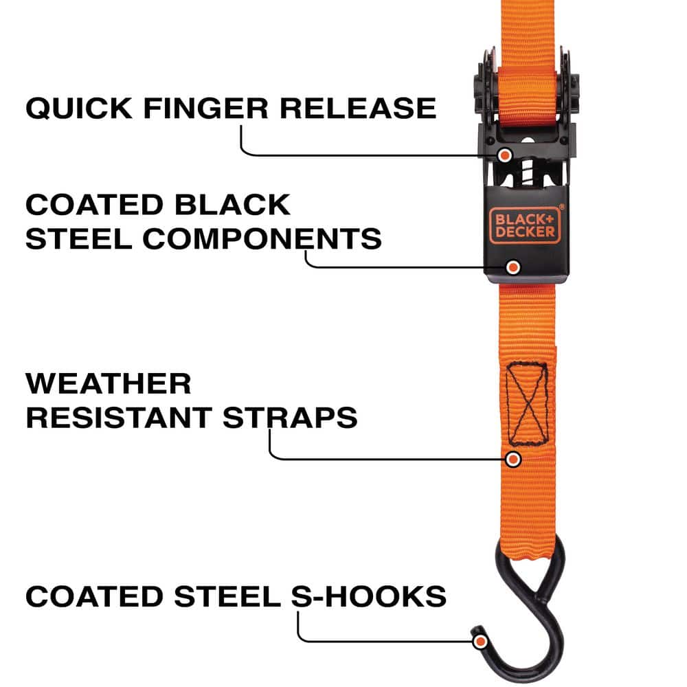 10 ft. x 1 in. Light Duty Ratchet Tie-Down Straps, 900 LB. Break Strength (4-Pack) - Hercitys