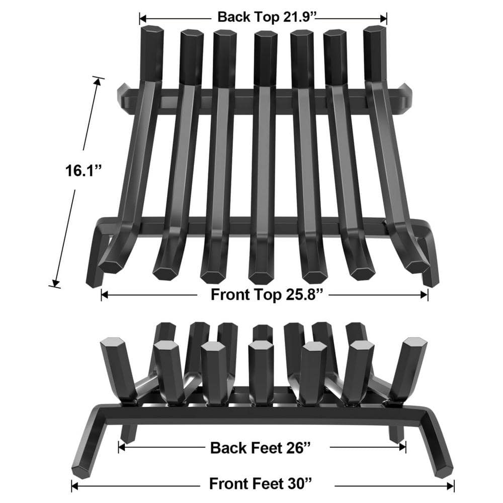 30 in. Wide Heavy Duty Solid Steel Fireplace Log Grate Indoor Wood Holder Wrought Iron Fireplace Grates - Hercitys