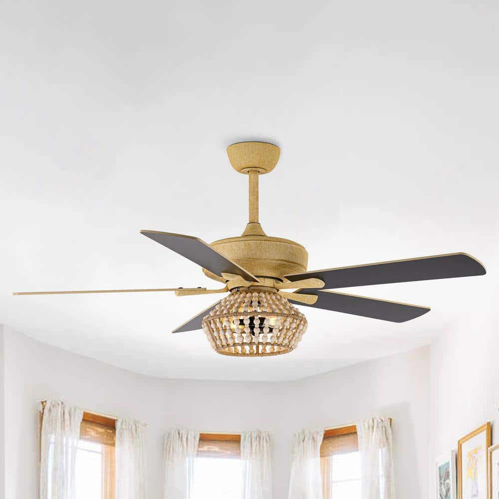 52 in. Indoor Weathered Gold Reversible Blade Ceiling Fan with Light Kit and Remote Control Included - Hercitys