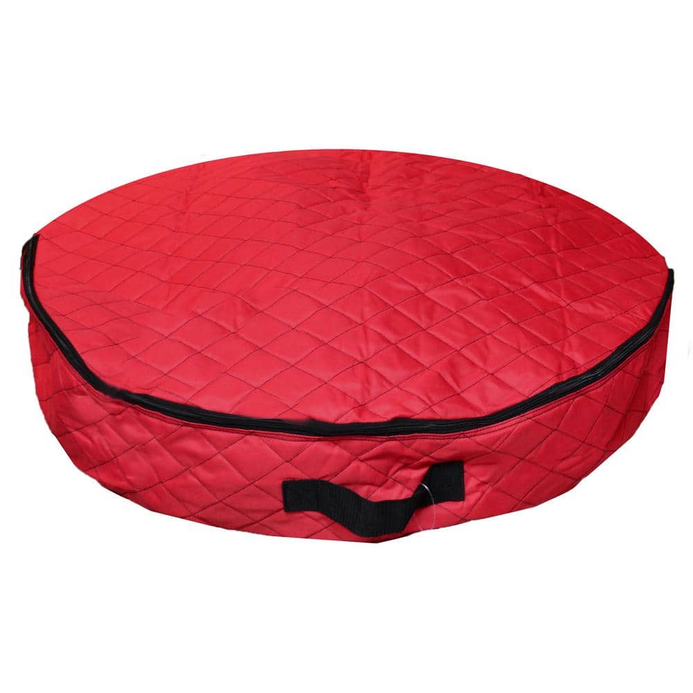 36 in. Artificial Red Premium Quilted Christmas Wreath Storage Bag - Hercitys
