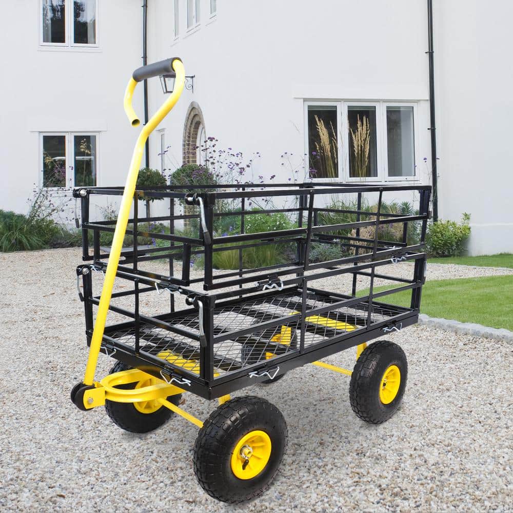 16.7 cu. ft. Metal Yard Wagon Garden Cart Removable Sides Black - Hercitys