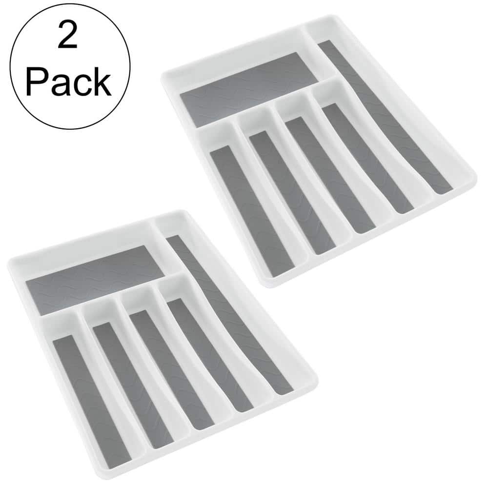 2 in. H x 13 in. W x 16 in. D Non-Slip Plastic Gray and White Silverware Organizer (Set of 2) - Hercitys