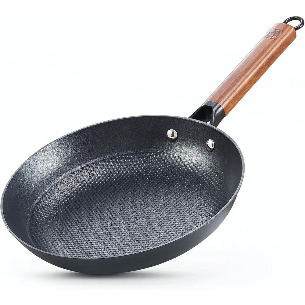 12 in. Cast Iron Nonstick Frying Pan Skillet with Detachable Acacia Wooden Handle, Honeycomb Non Stick Omelet Egg Pan - Hercitys