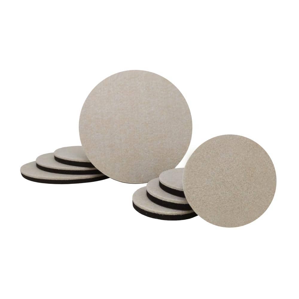 (4) 7 in. and (4) 3-1/2 in. Beige and Black Round Felt Heavy Duty Furniture Slider Pads for Hard Floors (8-Pack) - Hercitys
