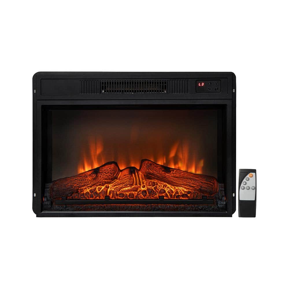 25 in. Wall-Mount Electric Fireplace TV Stand Insert Heater w/Log Flame Effects Remote Control 1400W in Black - Hercitys