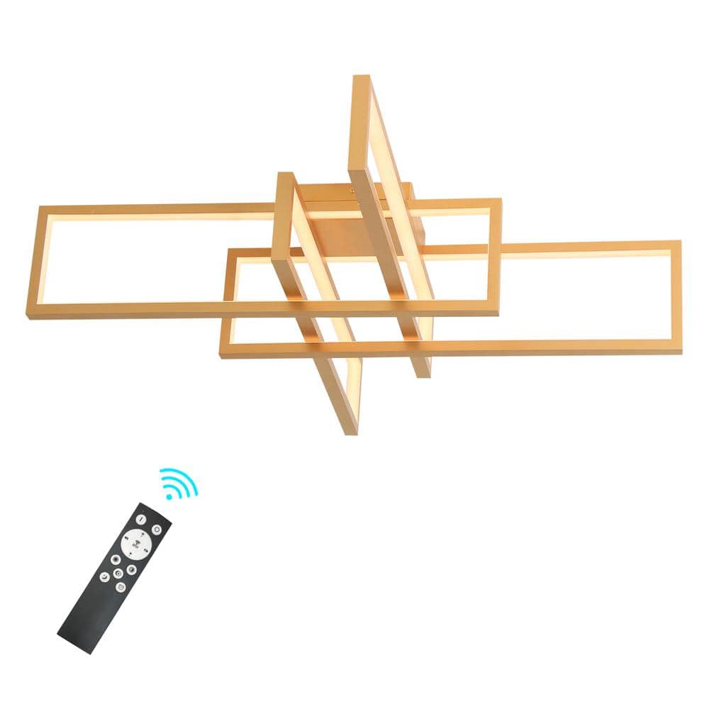 32.2 in. 4-Light Gold Rectangle Dimmable LED Flush Mount with Remote Control - Hercitys
