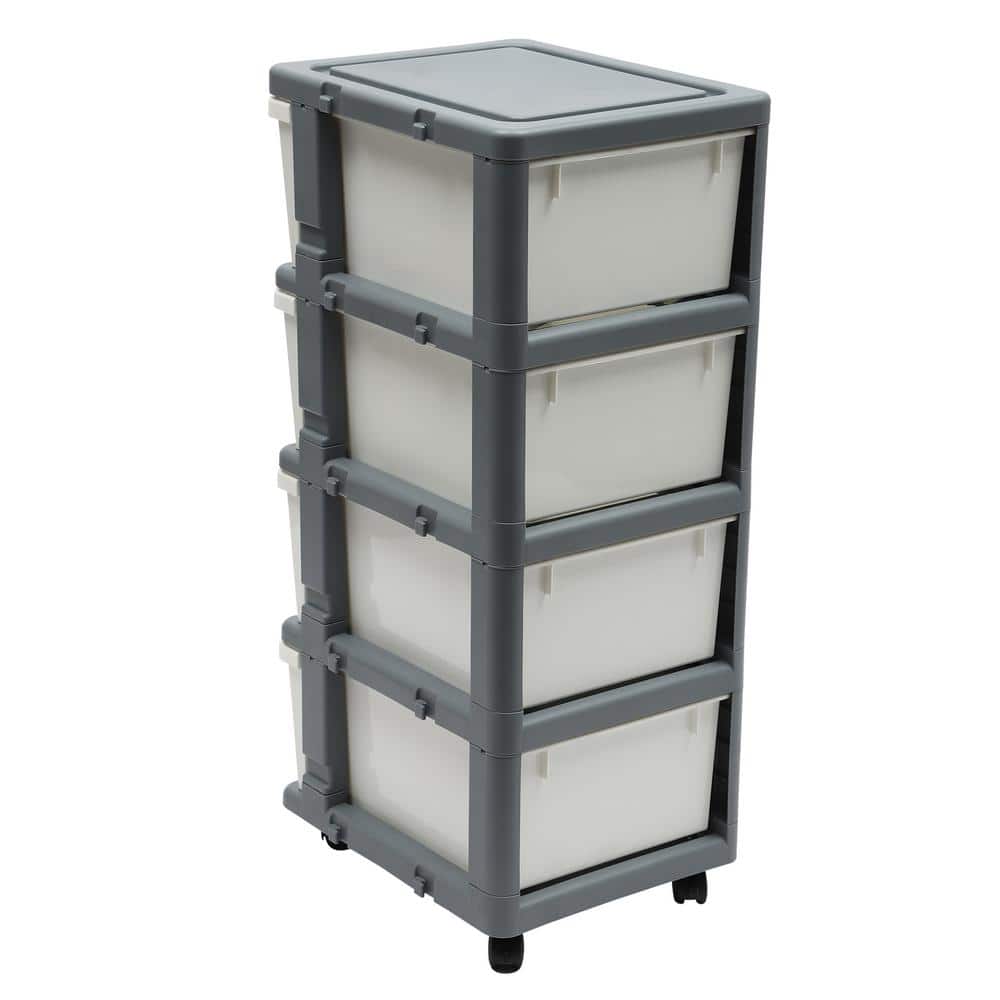 13.3 in. W x 34.5 in. H x 16.5 in. D 4-Drawer Organizer Shelves Freestanding Cabinet in Grey and White - Hercitys