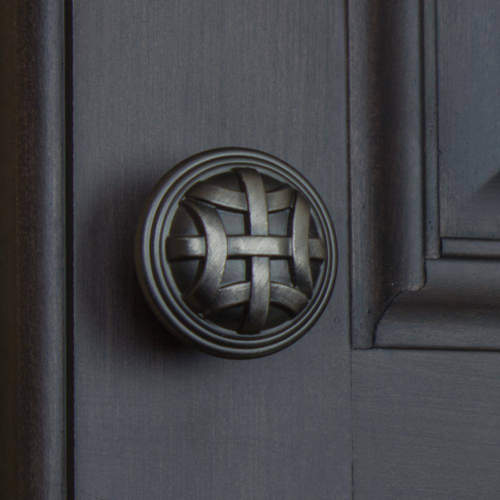 1-1/4 in. Dia Satin Pewter Round Braided Cabinet Knobs (10-Pack) - Hercitys