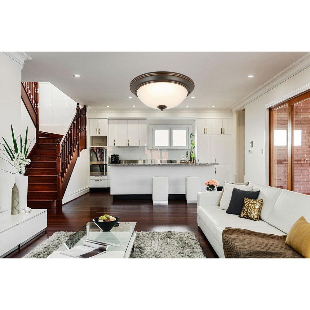 11 in. Oil-Rubbed Bronze Flush Mount Fixture with Frosted Glass Shade (2-Pack) - Hercitys