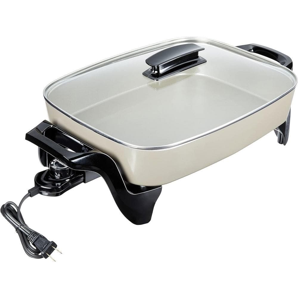 16 in. Ceramic Non-Stick Electric Skillet in Gray with Lid, 120-Volt 1500-Watts, Easy to Clean - Hercitys