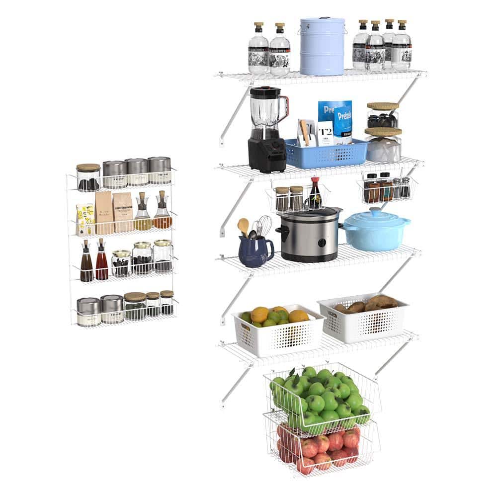 12 in. D x 36 in. W x 54 in. H White Wire Fixed Mount Pantry Closet Kit With Baskets - Hercitys