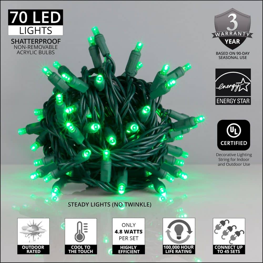 24 ft. 70-Light Green 5 mm LED Mini Light Set - Hercitys