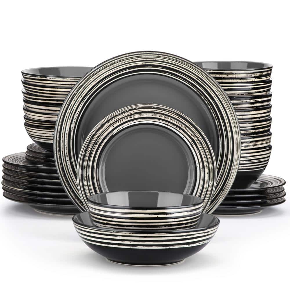 32-Piece Rustic Chic Style Bark glaze Gray Stoneware Dinnerware Set Service for 8 - Hercitys