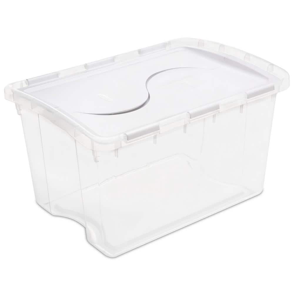 1914 Single 48 Quart Clear Hinged Lid Storage Tote Container (12 Pack) - Hercitys