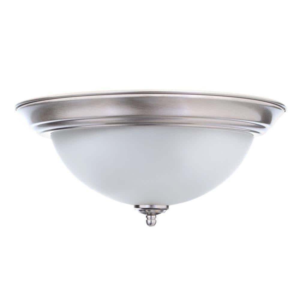 11 in. 1-Light Brushed Nickel Flush Mount with Frosted Glass Shade (2-Pack) - Hercitys