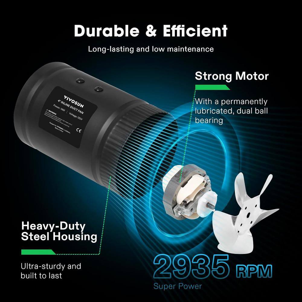 100 CFM 4 in. Inline Booster Duct Fan with Low Noise in Black - Hercitys