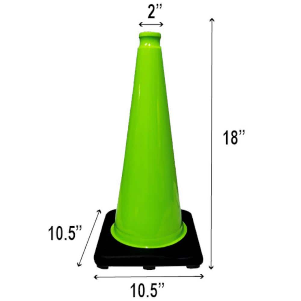 18 in. Lime Green Traffic Cone with Black Base 3 lbs. (6-Pack) - Hercitys