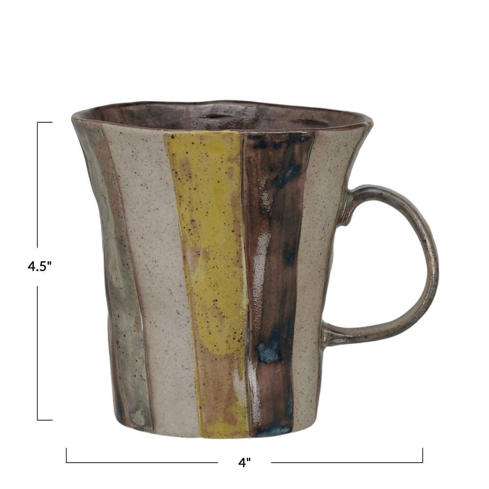 16 oz. Multicolor Rustic Striped Stoneware Beverage Mug (Set of 6) - Hercitys