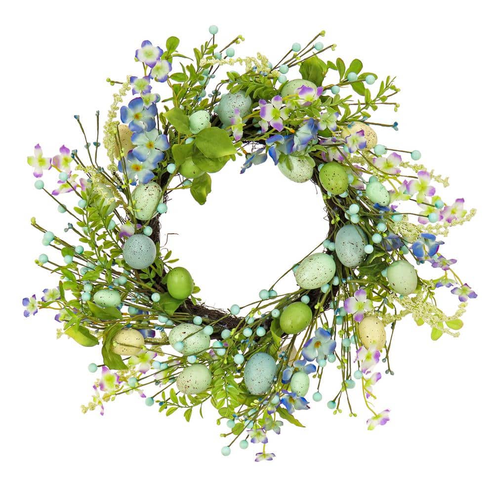 20 in. Flowering Blue and Green Easter Wreath - Hercitys