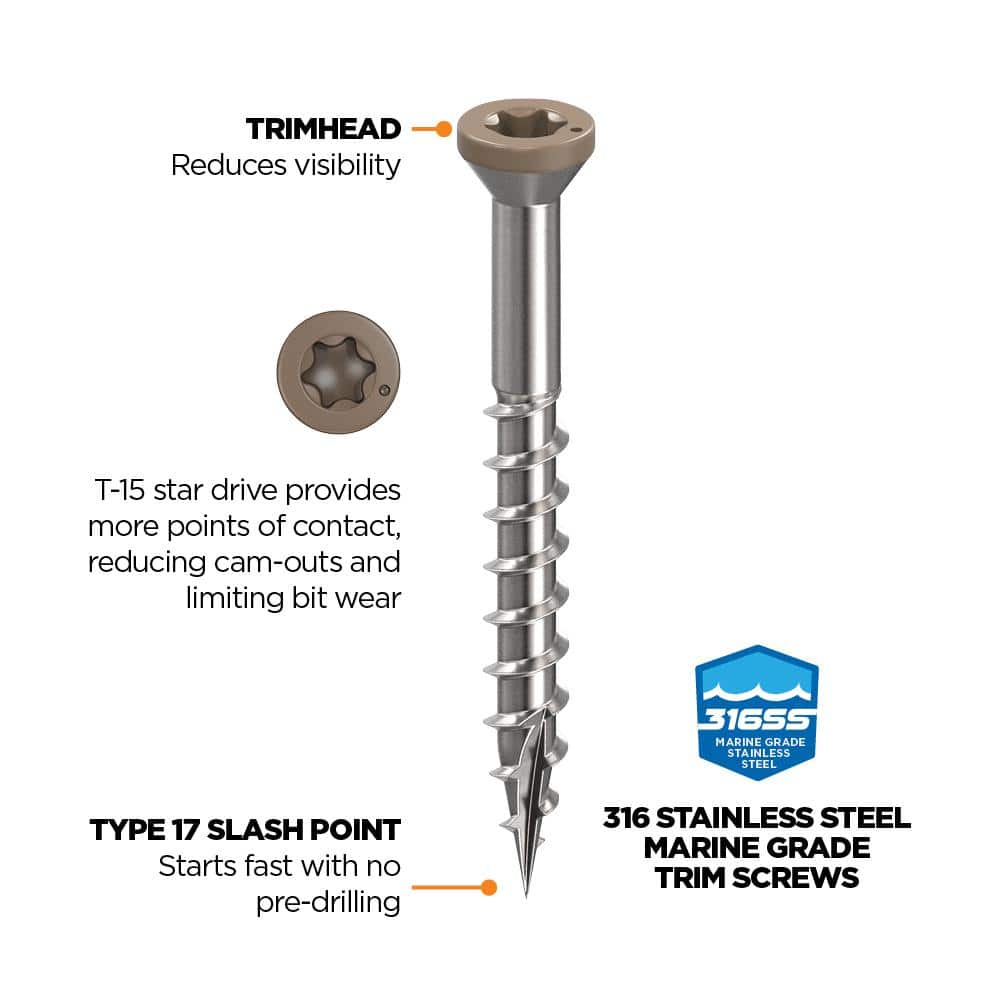 1-5/8 in. #8 316 Stainless Steel Winchester Premium Star Drive Trim Screws (100-Count) - Hercitys