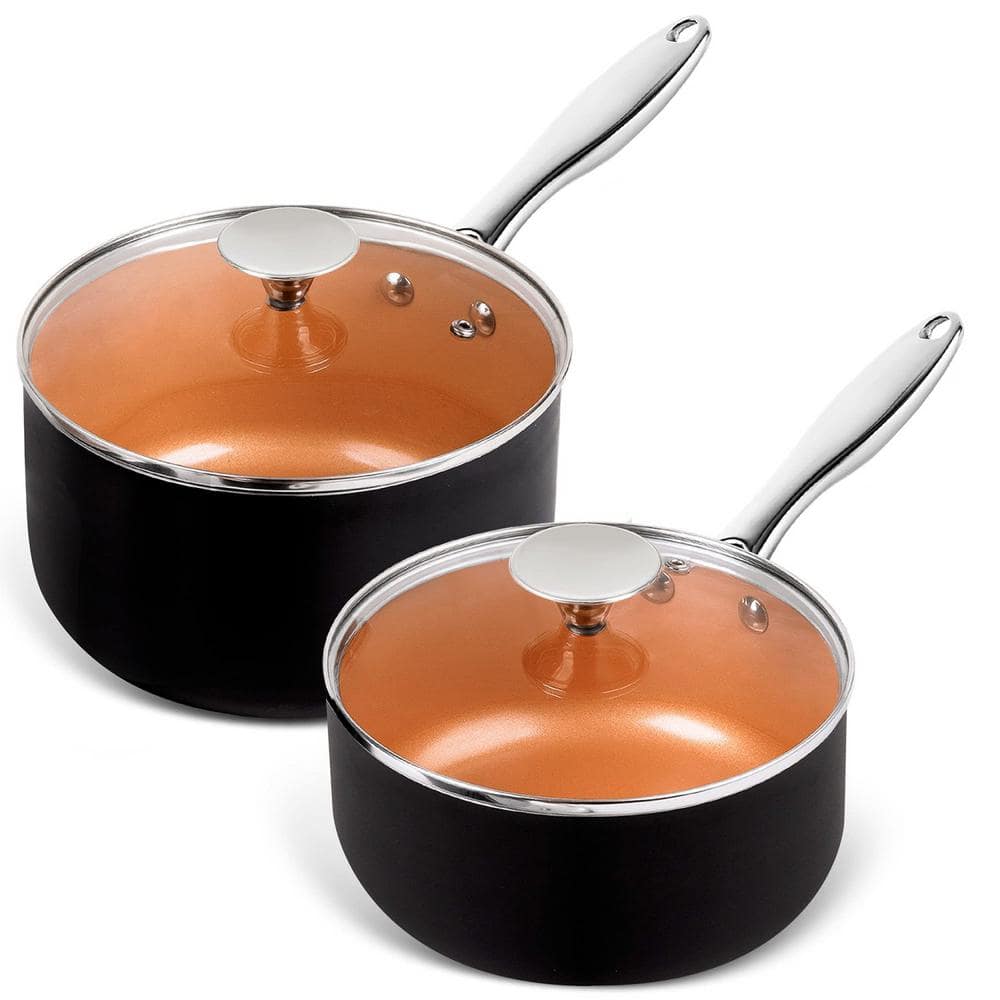 2-Piece Ceramic Non-Stick Sauce Pan Set with Lid, 2 Qt. and 3 Qt. Small Sauce Pot - Hercitys