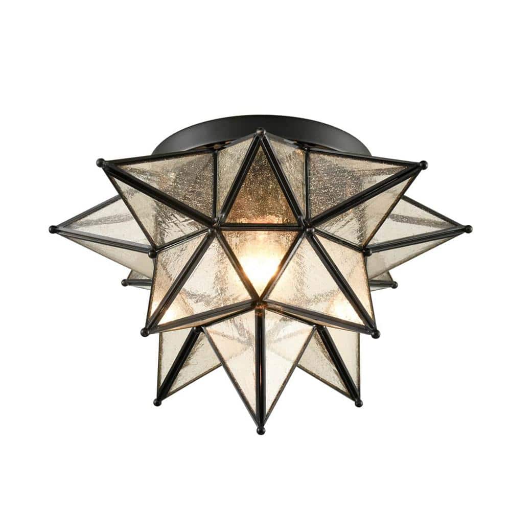 17.5 in. 1-Light Fixture Black Finish Modern Flush Mount with Seeded Glass Shade 1-Pack - Hercitys