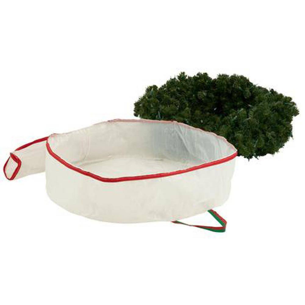 30 in. W White with Red and Green Artificial Storage Bag for Wreaths - Hercitys