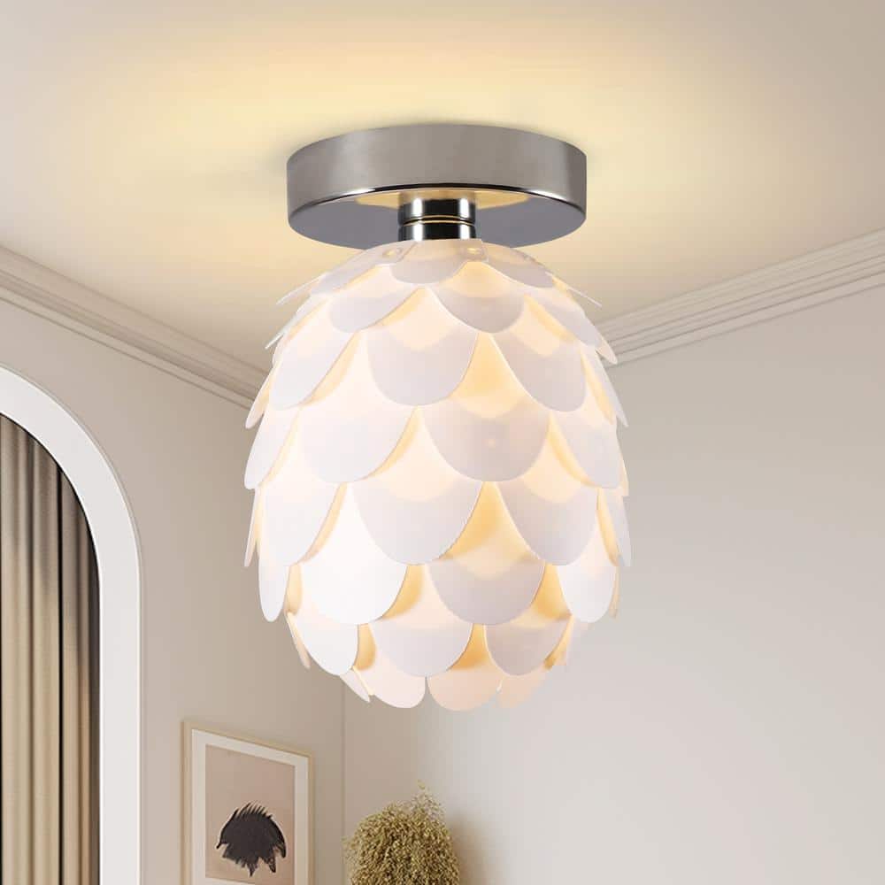 5.75 in. 1-Light Metal Semi-Flush Mount Ceiling Light with White Polycarbonate Plastic Shade - Hercitys