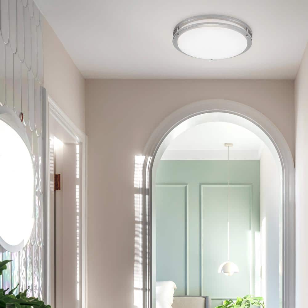 14 in. Satin Nickel LED Ceiling Mount Fixture w/Motion Sensor For Standby Dimming, 5 CCT 2700K-5000K, 1300 Lumens - Hercitys