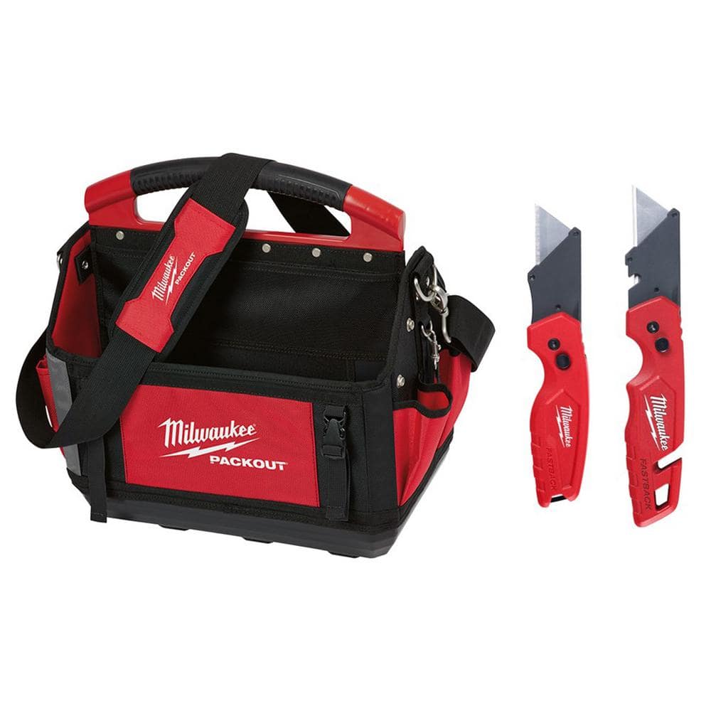 15 in. PACKOUT Tote with Fastback Folding Utility Knife Set (2-Pack) - Hercitys