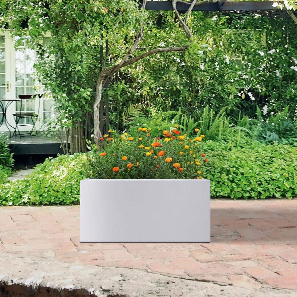 23 in. L Solid White Concrete Planter, Rectangule Outdoor Plant Pot, Modern Flower Pot for GardenHome - Hercitys