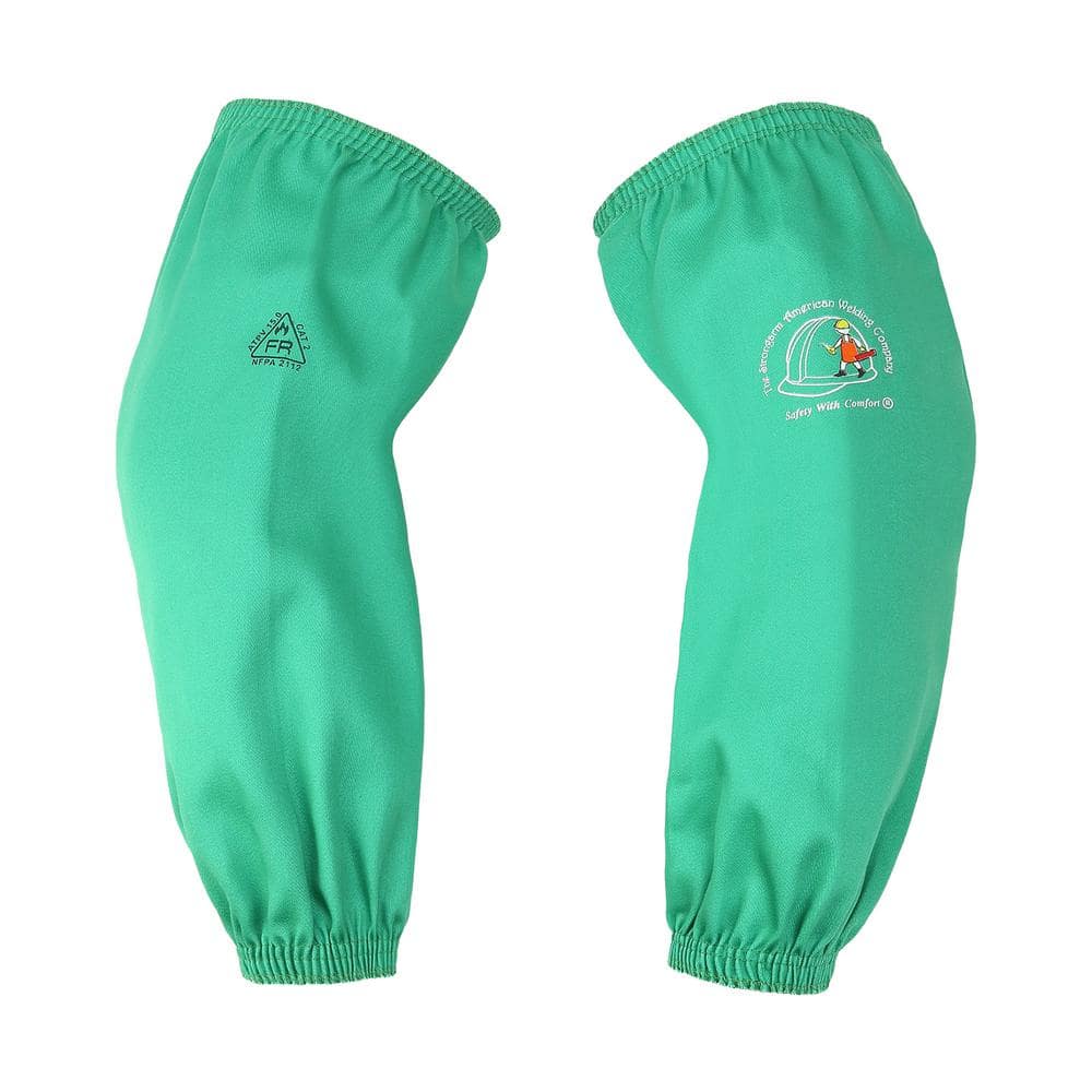 21 in. Extra Long High Visibility Green Flame-Resistant Cotton Welding Sleeves, FR Sleeves with Open Elastic - Hercitys