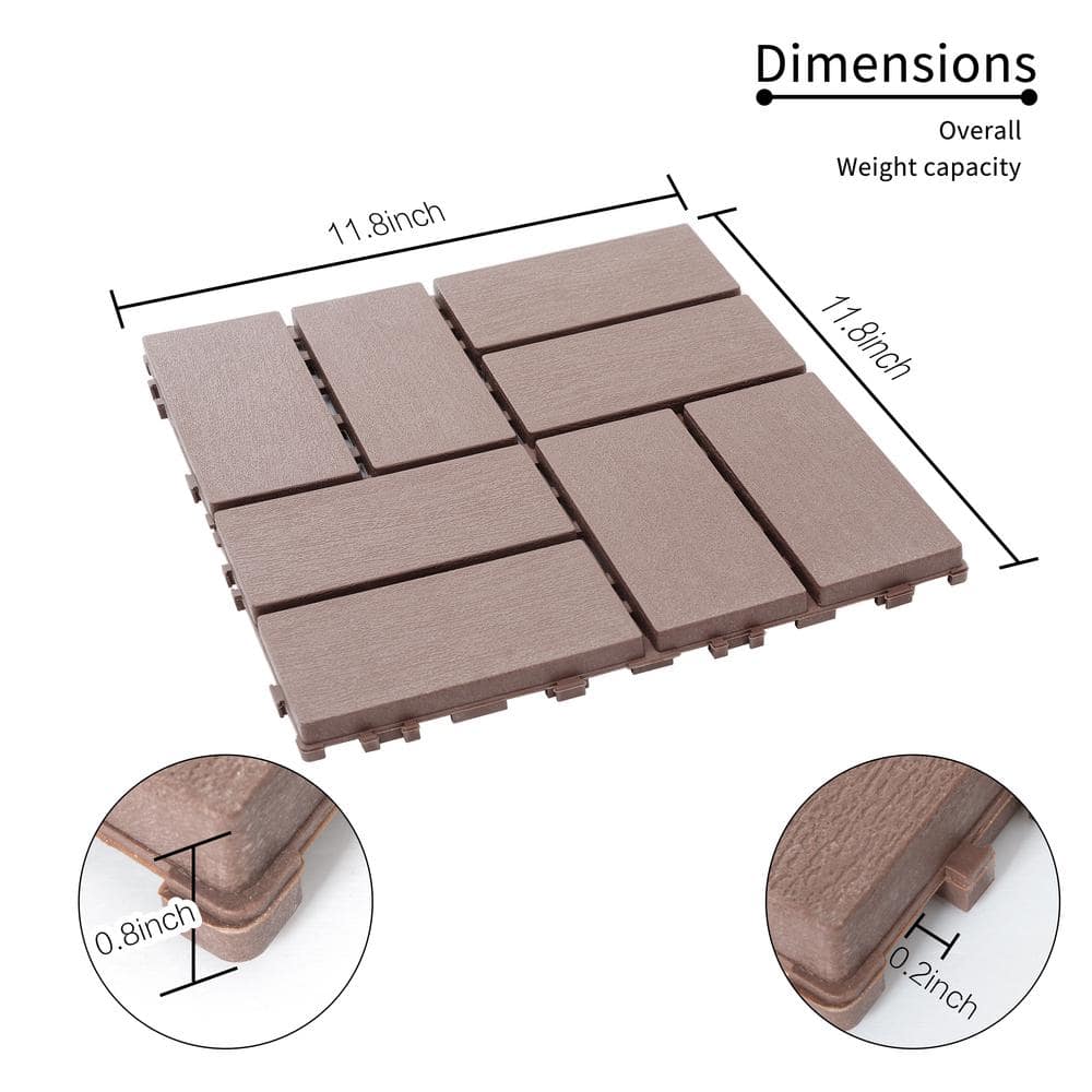 11.8 in. x 11.8 in. Patio Outdoor Flooring Waterproof Plastic Interlocking Deck Tiles (Dark Brown 44 Pack) - Hercitys