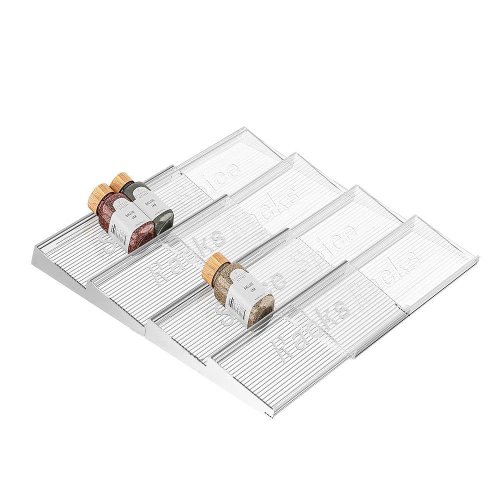 4 Tier Clear Acrylic Spice Drawer Organizer Expandable from 11” to 22” 4 Pack Kitchen Seasoning Storage - Hercitys