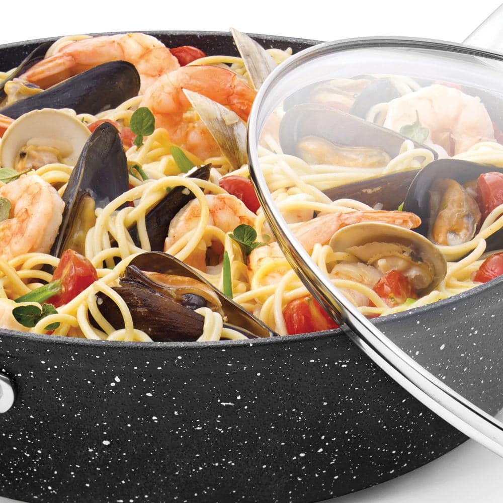 12 in. Aluminum Nonstick Deep Frying Pan in Black with Lid - Hercitys