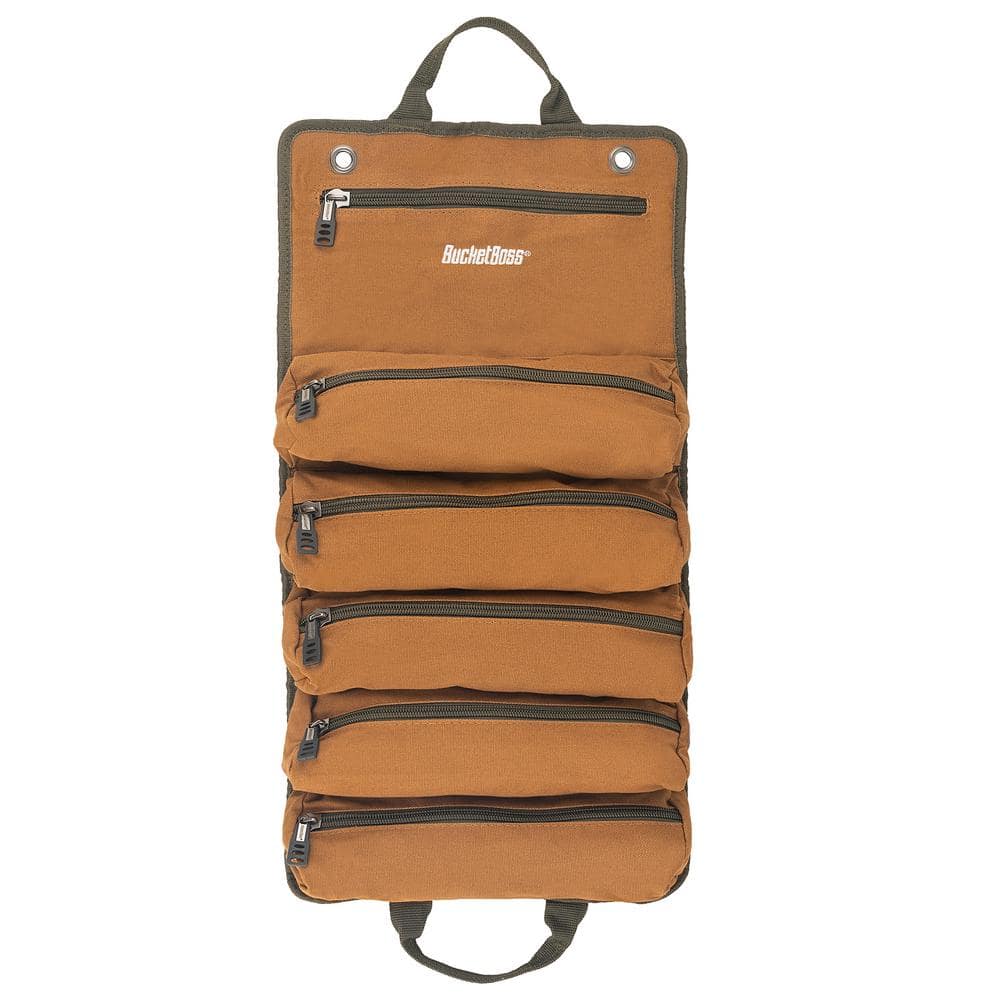 27 in. Super Tool Roll with 6 Zippered Pockets in Brown - Hercitys