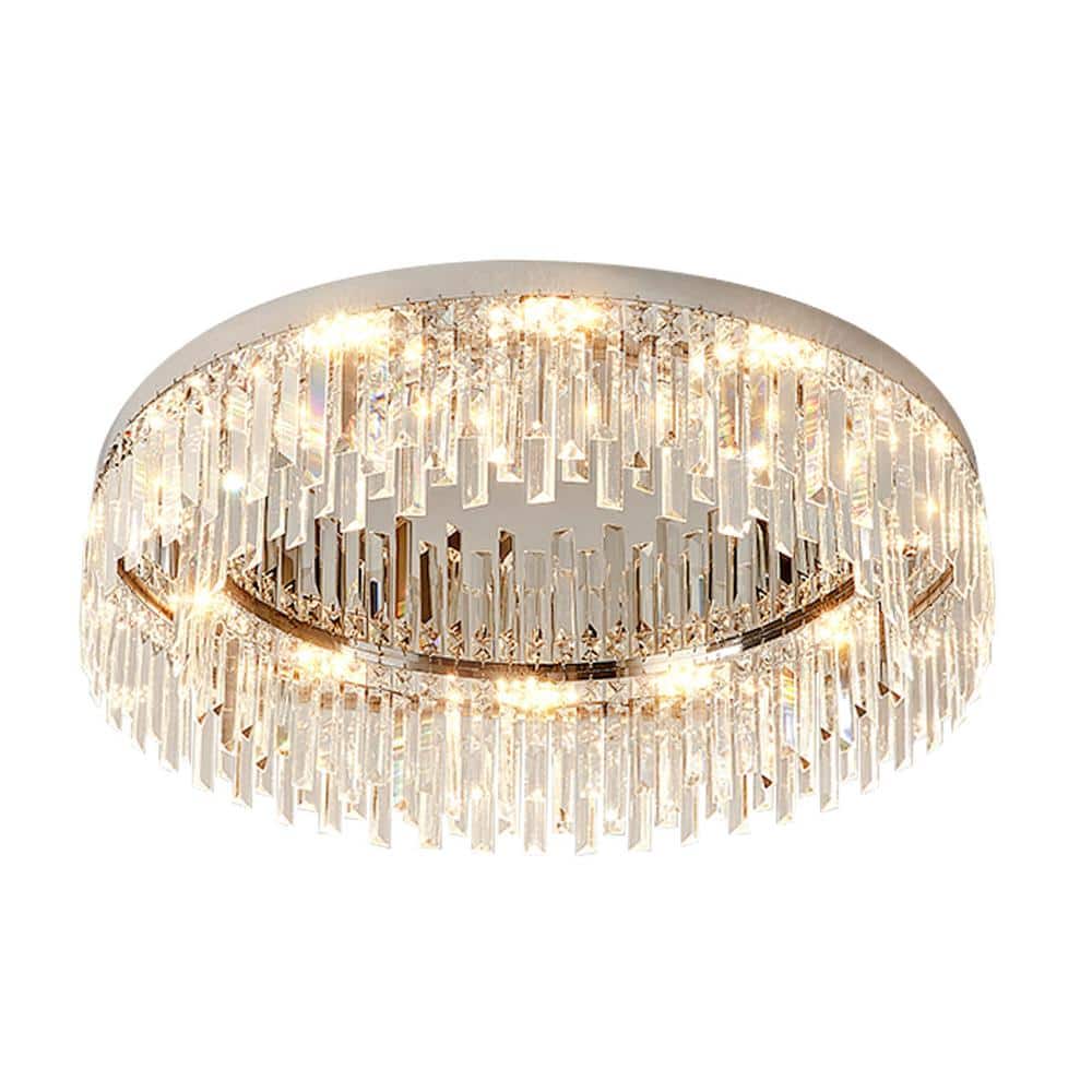 23.6 in. 12-Light Modern Chrome Crystal 3-Color Selectable Flush Mount Ceiling Light - Hercitys
