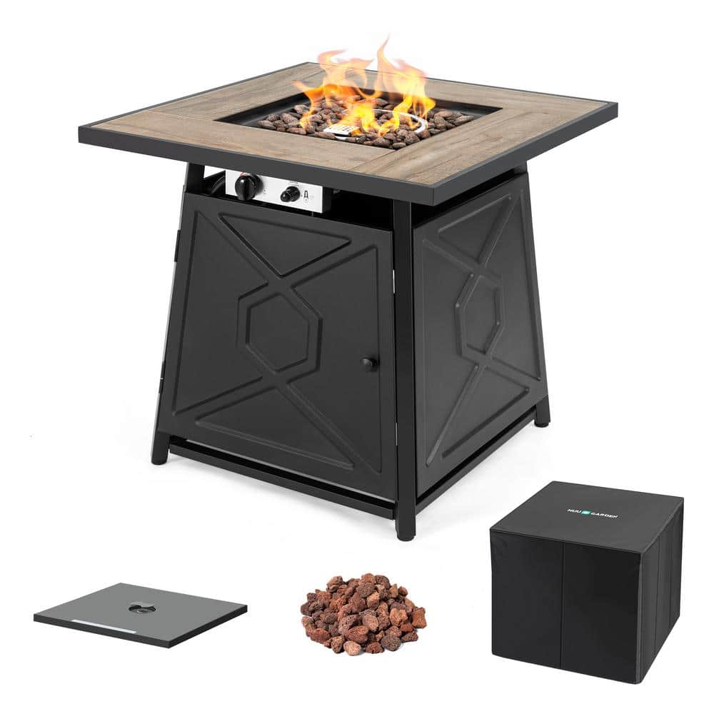 28 in. Outdoor Metal Propane Gas Fire Pit Table with PVC Waterproof Cover, 50,000 BTU, Black - Hercitys